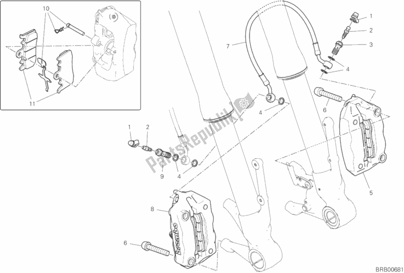Tutte le parti per il Sistema Frenante Anteriore del Ducati Hypermotard 950 USA 2020